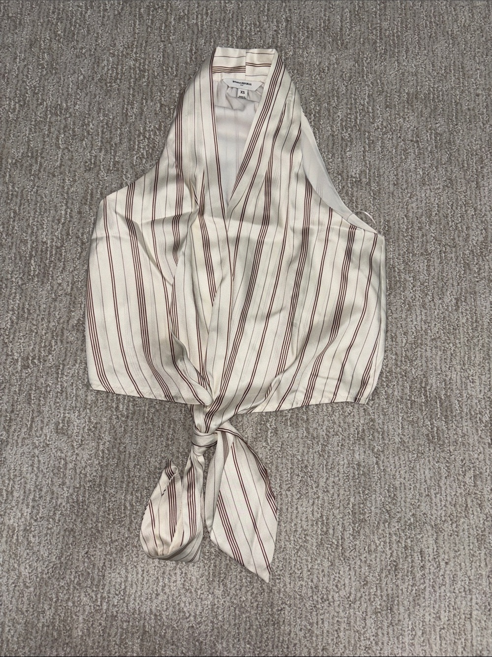 Banana Republic Cream Halter Tie-Front Top with Brown Stripes
